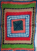 Hand Crafted Crochet Knit Afghan Throw 28&quot;x42&quot; Colorful - £20.08 GBP