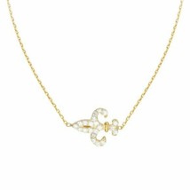 Sterling Silver 925 Yellow Gold Plate Mini CZ Fleur De Lis Necklace Adjustable - £41.75 GBP