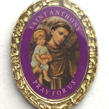 Saint Anthony Pray For Us With Baby Gold Tone Vintage Pin Brooch - £11.43 GBP