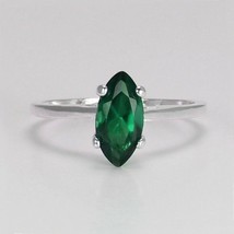 3Ct marquise Cut Green Emerald Stone Silver handmade 14K white Gold Plated Ring - £51.56 GBP