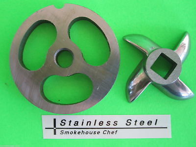 3-HOLE Size #8 stuffing plate disc AND KNIFE for meat grinder 2 3/8" diameter - $19.36