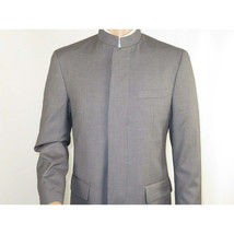 Men Apollo King Banded Collarless suit Mandarin 5 Hidden Button Pastor AG53 Gray image 8