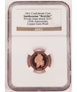 1861 Confederate Cent Copper Smithsonian Restrike 2011 Gem Proof NGC - $169.78 CAD