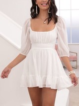 Lucy in the Sky Womens Neia Ruffle Dress White Sparkly Chiffon 3/4 Sleev... - $29.69