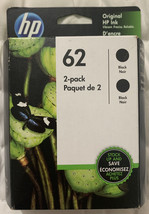 HP 62 Black Ink Cartridge Twin Pack T0A52AN - 2 x C2P04AN Sealed Retail ... - $80.08
