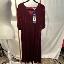 Briggs Burgundy Velvet Midi Dress - Size L - NWT - $18.47
