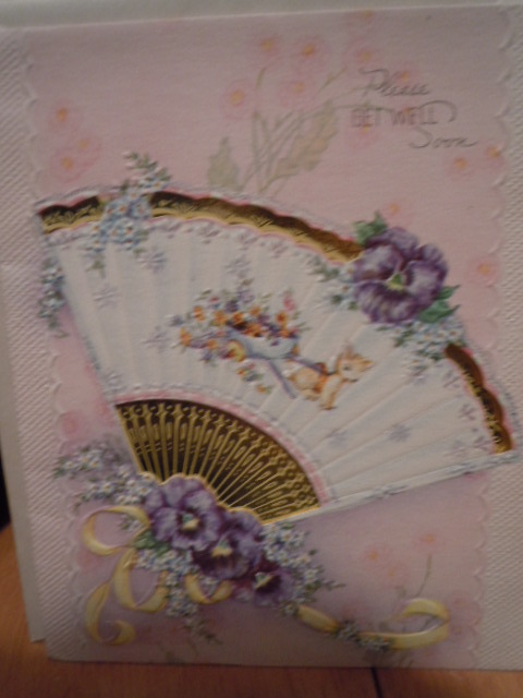 Vintage Please Get Well Soon Die Cut Fan Wallace Brown Greeting Card Unused - $9.99