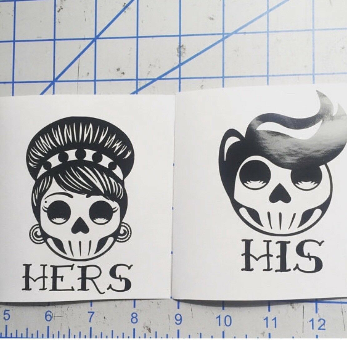 FREE SHIPPING!! His And Her Vintage Rockabilly Skull Vinyl Sticker Decal