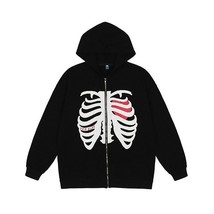 Laamei Women Y2K Harajuku Hoodie Sweatshirt Zip Up Jacket Skeleton Printing Loos - £57.04 GBP