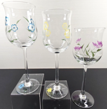 3 Pc Lenox Floral Spirit Tulip Wine Mixed Set Vintage Clear Flowers Stemware Lot - $39.57