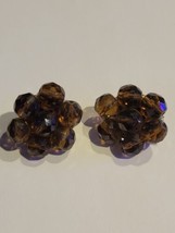 Vintage Italy 1950s Smokey Faceted Glass Bead Clip On Cluster Earrings - £20.97 GBP