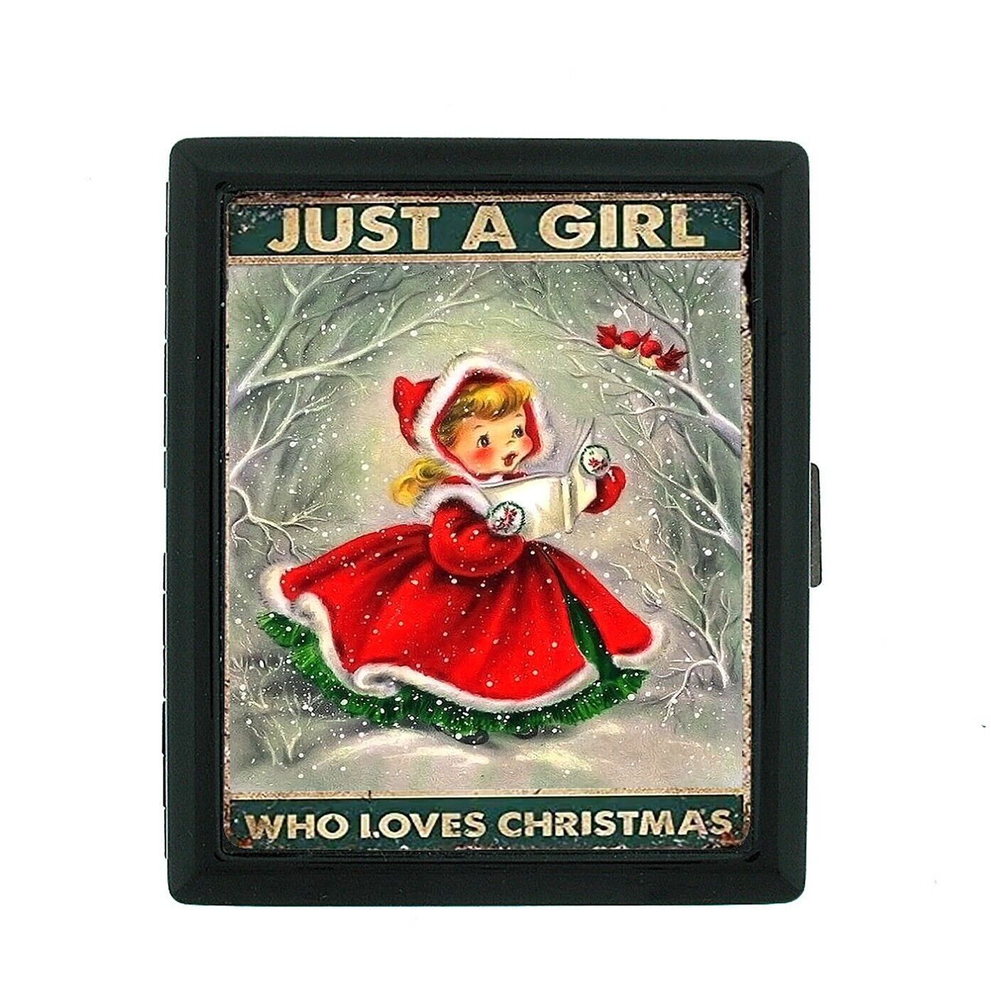 Just a Christmas Girl Holiday Festive Small Black Case Card Money Holder