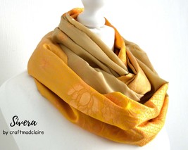 Yellow Beige Faux Sari Silk Infinity Loop Scarf - Lightweight Handmade S... - £22.53 GBP