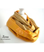 Yellow Beige Faux Sari Silk Infinity Loop Scarf - Lightweight Handmade S... - £23.11 GBP