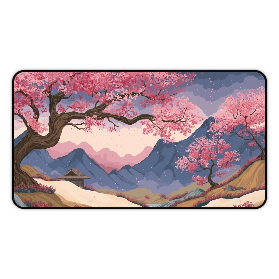Cherry Blossom Desk Mat, Anime Mousepad, Zen Office Decor, Japanese Aesthetic Item image 2