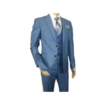Men Suit BERLUSCONI Turkey 100% Italian Wool Super 180's 3pc Vested #Ber25 Blue image 4