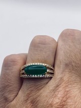 Vintage Green Jade Ring Gold Rhodium Size 6 - £50.30 GBP