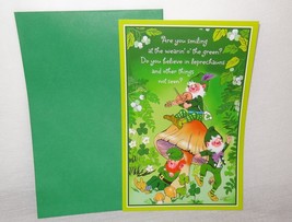 New Happy St. Patrick&#39;s Day Greeting Card Unused Leprechauns Lighthearted Clover - £4.43 GBP