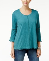 Style &amp; Co Womens Petite Crochet Trim Bell Sleeve Top Color Green Nectar Size PS - £27.14 GBP