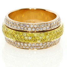 2.12ct Natural Fancy Yellow &amp; Pink Round Diamonds Engagement Ring 18K Gold Band - £5,177.34 GBP