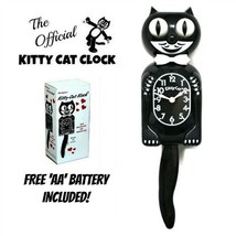BLACK KITTY CAT CLOCK (3/4 Size) 12.75&quot; Free Battery MADE IN USA Kit-Cat... - $935.81 MXN