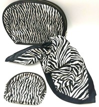 Set Makeup Cosmetic Pouch Coin Purse Organizer and Bandana Scarf Zebra P... - $12.19