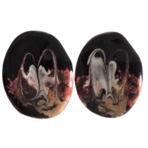 Black Gold Copper Artsy Abstract Painted Enamel Wavy Oval Large Studs Ea... - £9.37 GBP