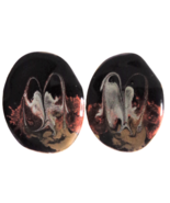 Black Gold Copper Artsy Abstract Painted Enamel Wavy Oval Large Studs Ea... - £9.33 GBP