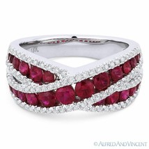 Authenticity Guarantee 
1.87ct Round Cut Red Ruby &amp; Diamond Pave Band Right-H... - $3,659.99