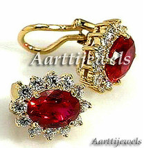 0.56ct Diamond Ruby 14k Yellow Gold Beautiful Designer Wedding Earrings - £835.22 GBP