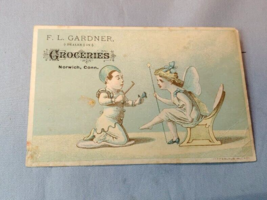 Victorian Trade Card 1890s FL Gardner Groceries Norwich Conn - $6.88