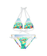 OOAK SEA GLASS Strappy Bikini Set White Bathing Suit CUSTOM Print! Sizes... - $59.70