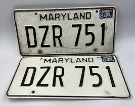 Vintage 1984 Maryland License Plate DZR 751 White w Black Letters READ - £20.12 GBP