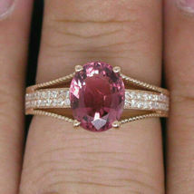 14K Rose Gold Finish 3Ct Oval Cut Pink Sapphire Solitaire Engagement Ring - £87.32 GBP
