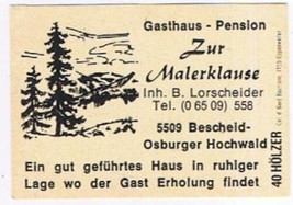 Matchbox Label Germany Gasthaus Zur Malerklause Bescheid Osburger Hochwald - £0.76 GBP