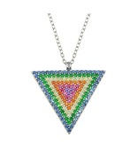 Sterling Silver 925 Rhodium Plated Colorful CZ Triangle Pendant Necklace - £27.87 GBP