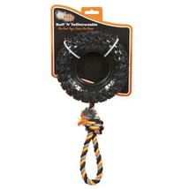 Tuffstructable Tire Tug Dog Toy Sport Tough Durable Textured Rubber &amp; Thick Rope - £20.03 GBP