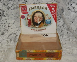 Cigar Box-Wooden-Emerson Mild &amp; Mellow-1926 - £8.62 GBP