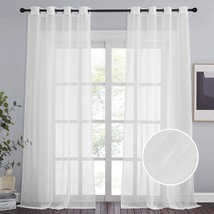 Living Room Crushed Sheer Window Treatment Grommet Voile Panels, 95 Inches Long. - £32.37 GBP