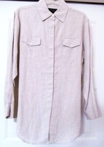 Express World Brand Wash Linen Shirt Top Blouse Chest Pockets Oatmeal S (OS)VTG - £31.09 GBP