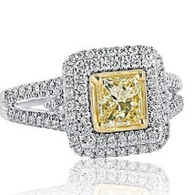 Taglio Princess Faint Giallo 1.51 TCW Diamante Fidanzamento Halo Ring 14k Bianco - £2,101.78 GBP