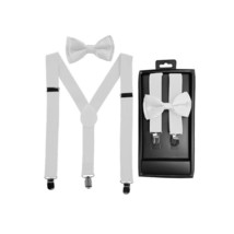 Kid White Suspender Set With Matching Polyester Bowtie - £3.90 GBP