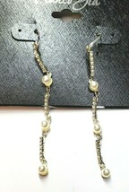 Franco Gia Silver Plated Earrings Cubic Zirconia Dangle W Tiny White Pearl   #49 - £14.17 GBP