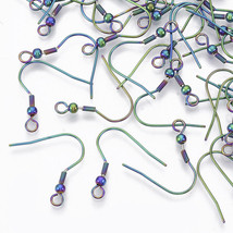 10 Fish Hook Earwires Stainless Steel Rainbow Ear Wires Earring Findings... - £6.03 GBP