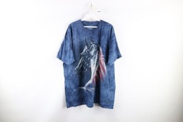 Vintage Mens XL Faded Acid Wash Horse USA Flag Short Sleeve T-Shirt Blue Cotton - $34.60