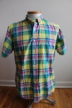 Ralph Lauren L Yellow Multicolor Plaid Short Sleeve Button Front Cotton Shirt - £23.26 GBP