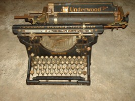 Vintage Early 1900s Underwood Number 3 12 Inch Typewriter Black &amp; Gold - £184.69 GBP