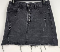 Aeropostale Skirt Womens 6 Black Distressed Button Fly Ripped Frayed Grunge Mini - £15.65 GBP