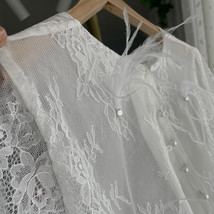 White Feather Top Long Sleeve Feather Lace Top Custom Plus Size Wedding Outfit image 7