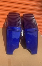 Blue Fat Ass Wide Width Extended Stretched Hard Saddlebag Fits Harley HD... - $544.50
